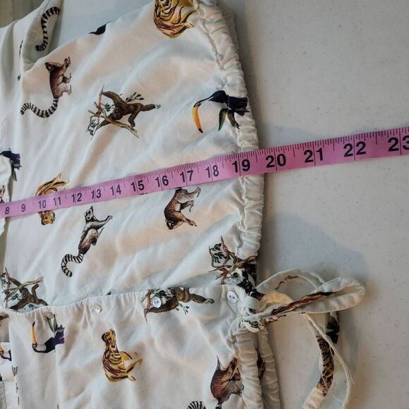 Zara Womens Jungle Animals Top White Large Long Sleeve Cinched Waist Button Up - Picture 8 of 8